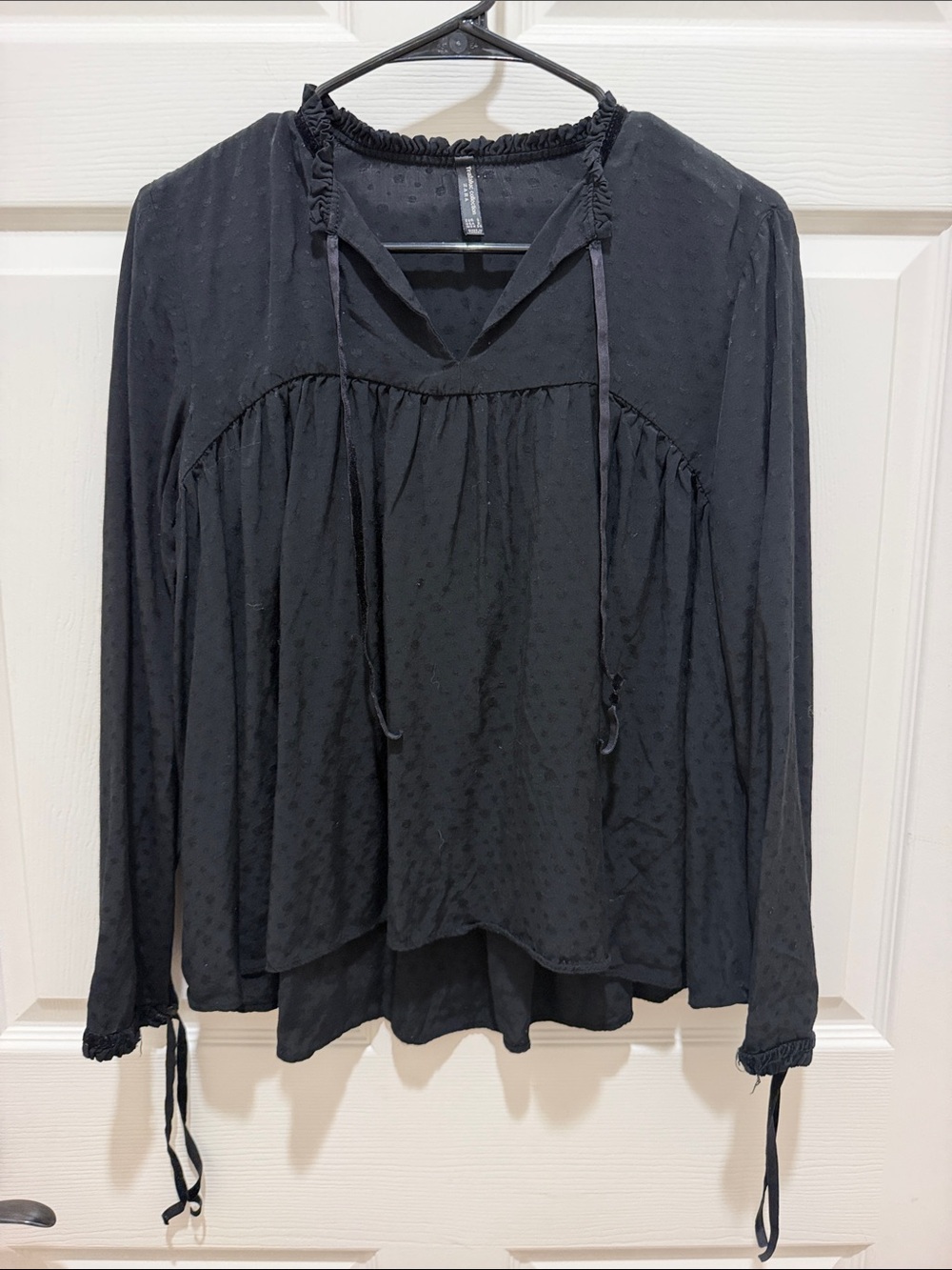 Zara Trafaluc Black Swiss Dot Babydoll Blouse - Size S